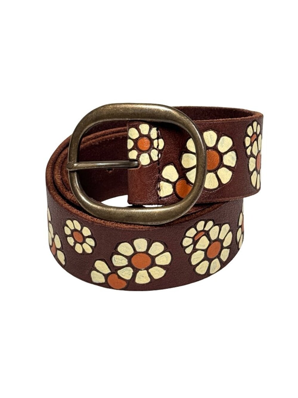 Free People La Paz Leather Belt S / M Brown Floral Boho Cottage
